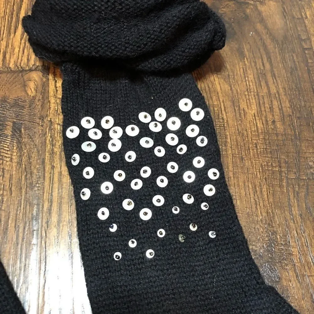 Black vintage wool scrunch glitter gloves